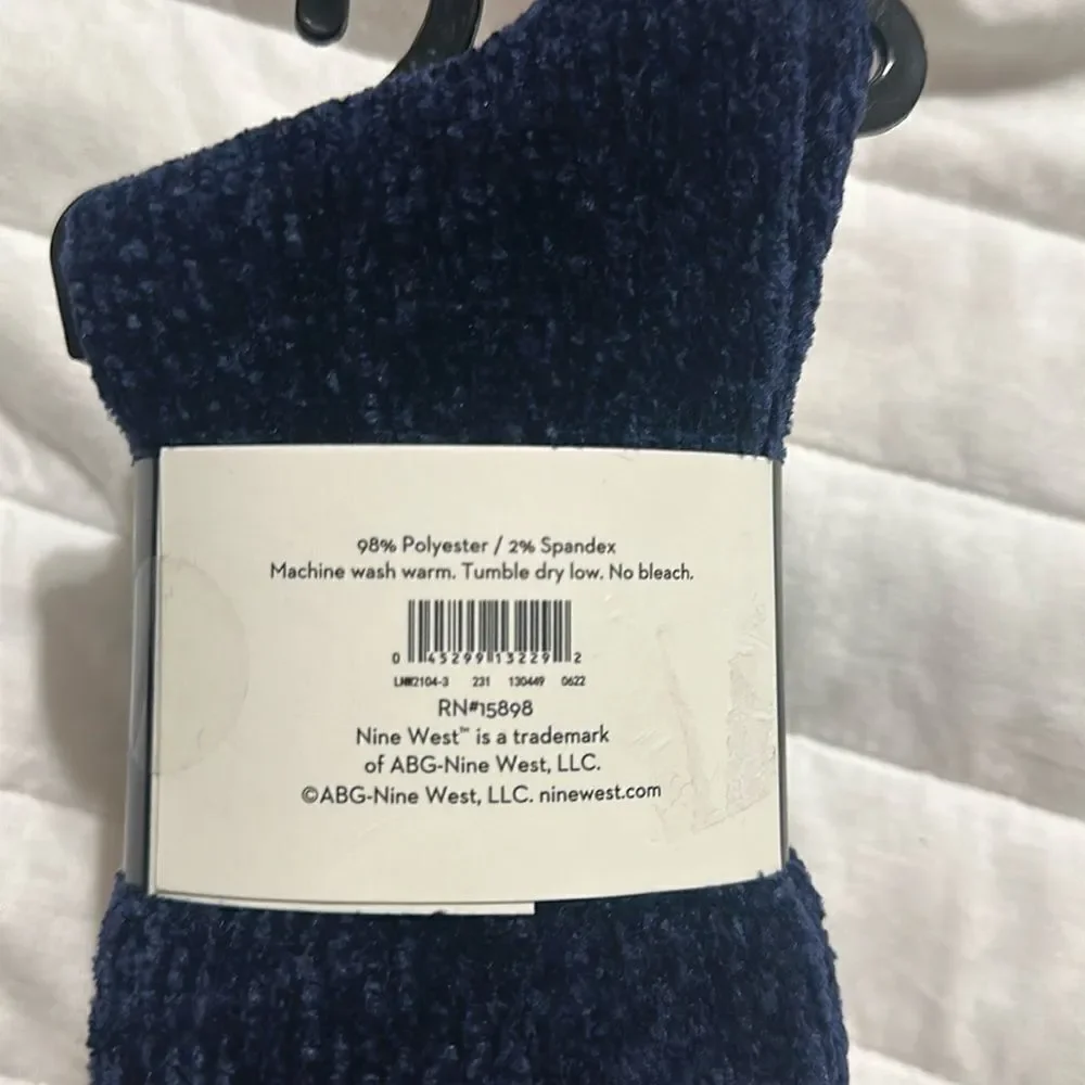 Nine West Ladies 3 Pk Chenille Boot Socks Navy Ivory Pink Green Brown Stripe